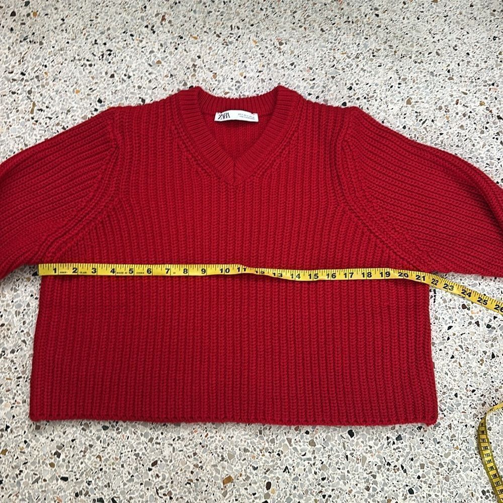 Zara red crop neck sweater medium m holiday - Picture 4 of 5
